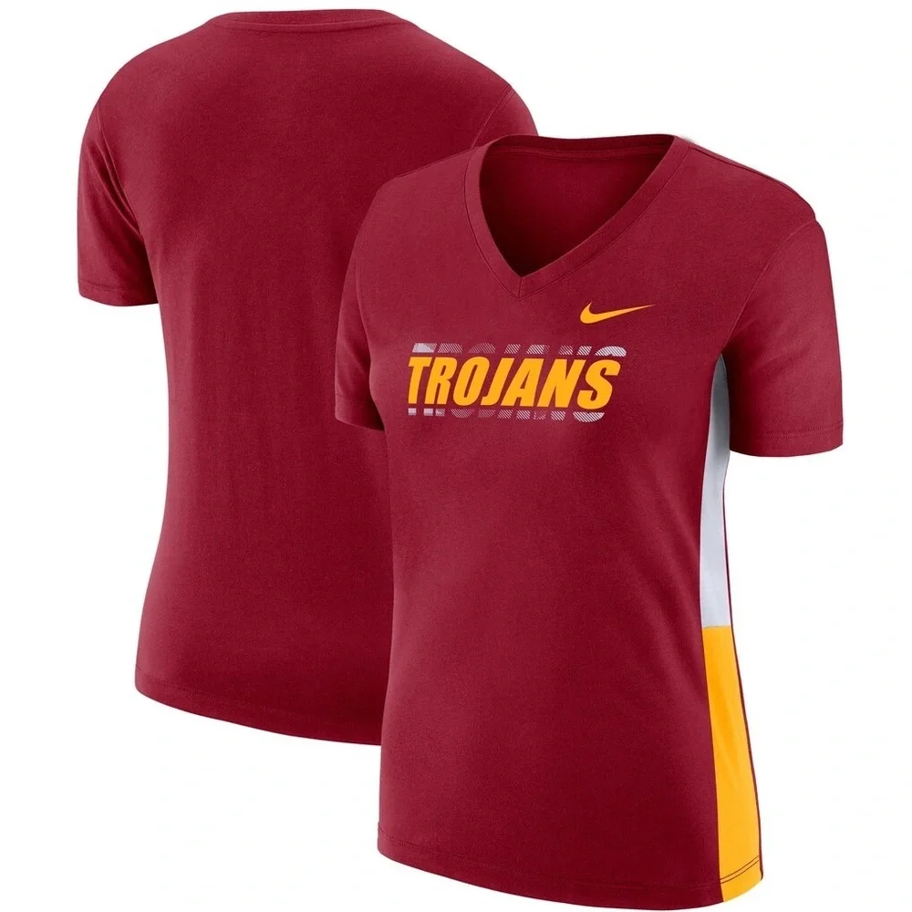 Nike Cardinal USC Trojans Team Side Panel Breathe Performance V-neck Tee